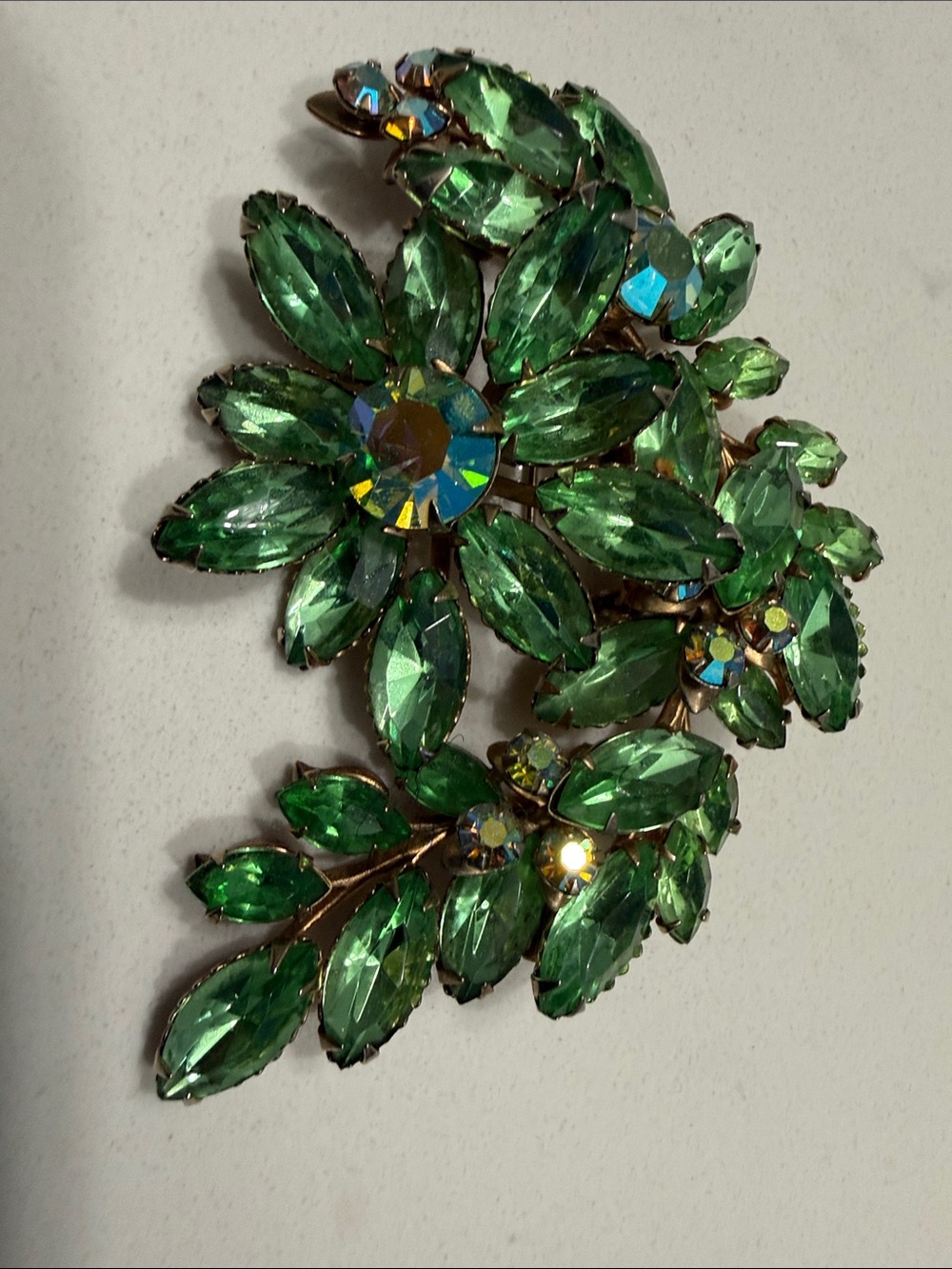 Green Crystal Floral Brooch - Designer Style Women Jewelry